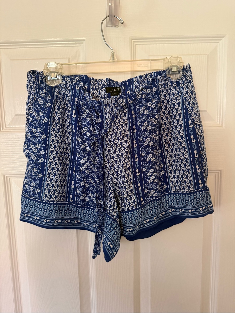 LOFT Blue Printed Tie-Waist Women's Shorts